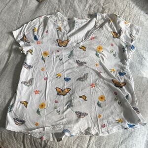 Lucky Brand White Butterfly Floral Tee
